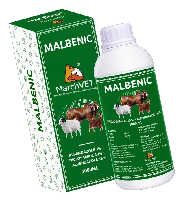 MALBENIC (ALBENDAZOLE 30MG + NICLOSAMIDE 100MG)
(ALBENDAZOLE 150MG + NICLOSAMIDE 500MG) hover